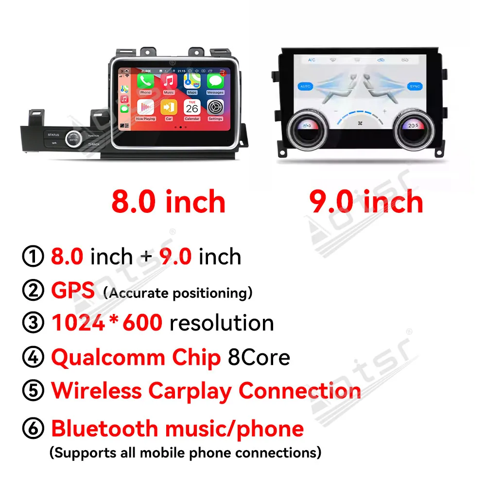 8.0 inch+9.0 inch Car Radio For Nissan GTR 2007-2015 Multimedia Player GPS Navigation DSP Car Accessories Air Conditioner panel