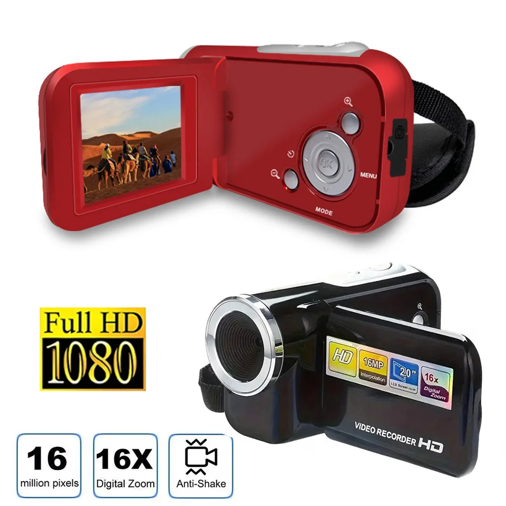 32 GB 1080P 16 MP Digitalkamera 2,4 Zoll drehbarer Bildschirm-Camcorder 16-facher Zoom HD-Videorecorder Eingebauter LED-Blitz für Anfänger
