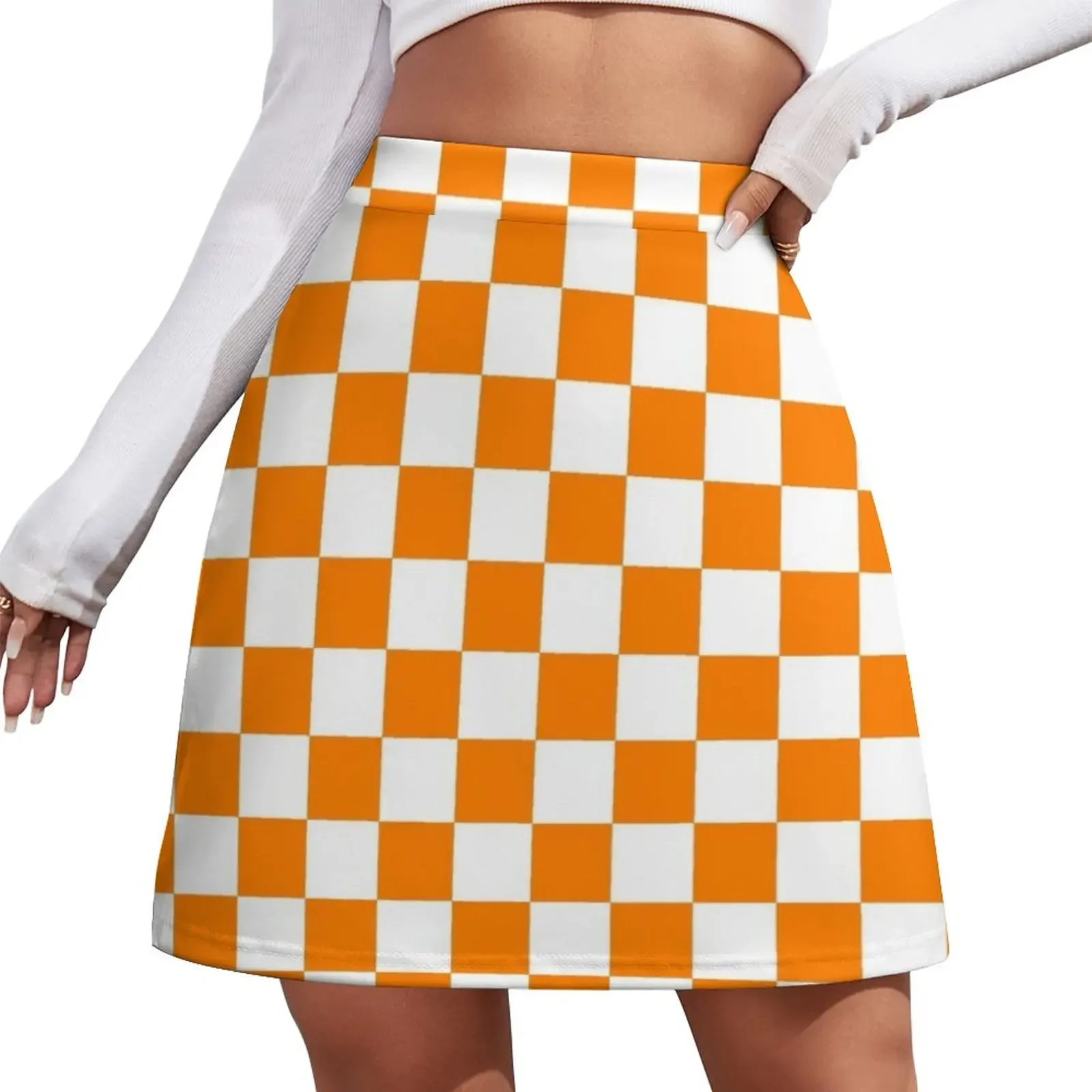 

Orange and White Checkerboard Mini Skirt girls skirt kawaii clothes elegant social women's skirts skirts women summer 2024