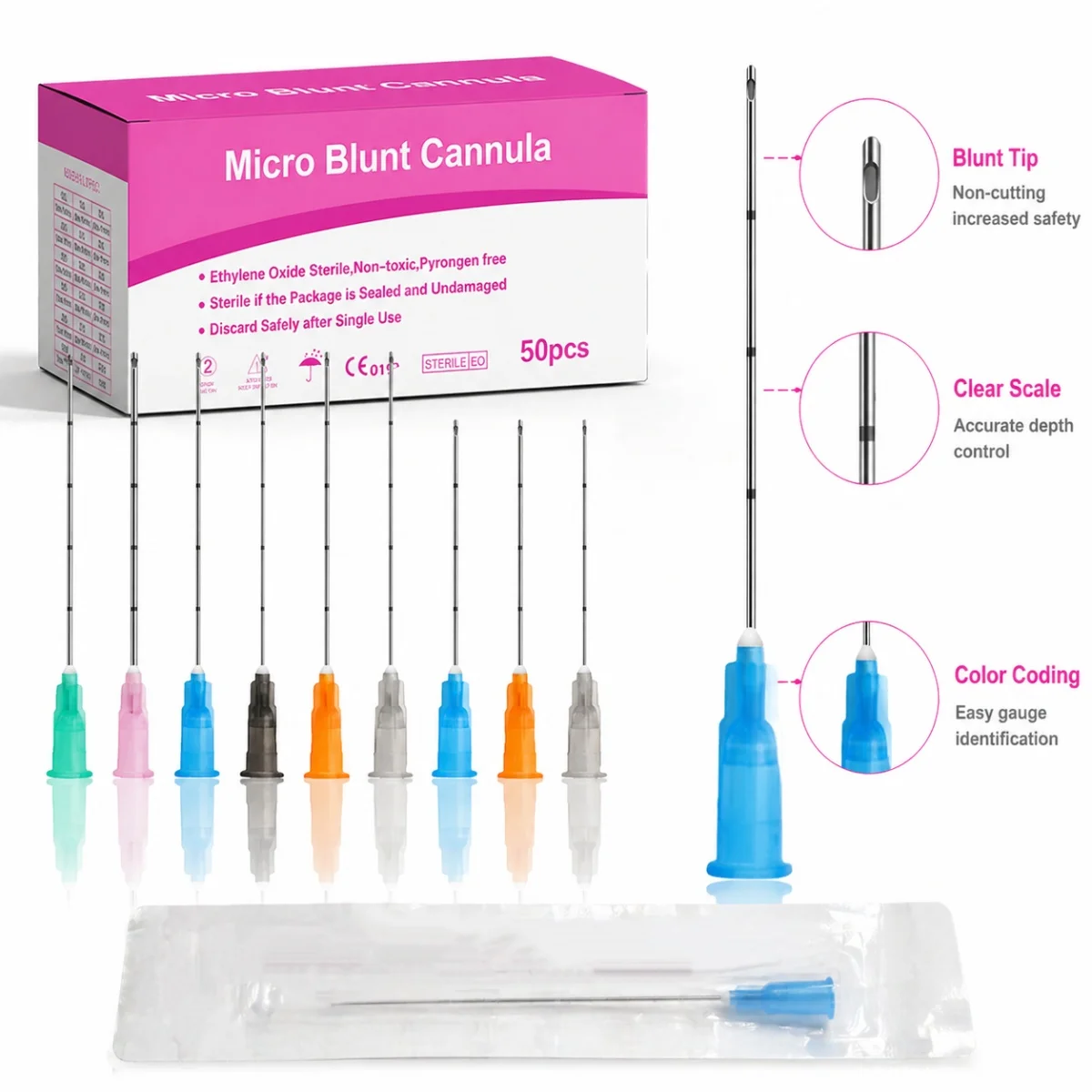 Micro Blunt Cannula 50/70mm Minimally Invasive Care Millimeter-Level Scale Marks Ultra-thin Wall High Flow Delivery