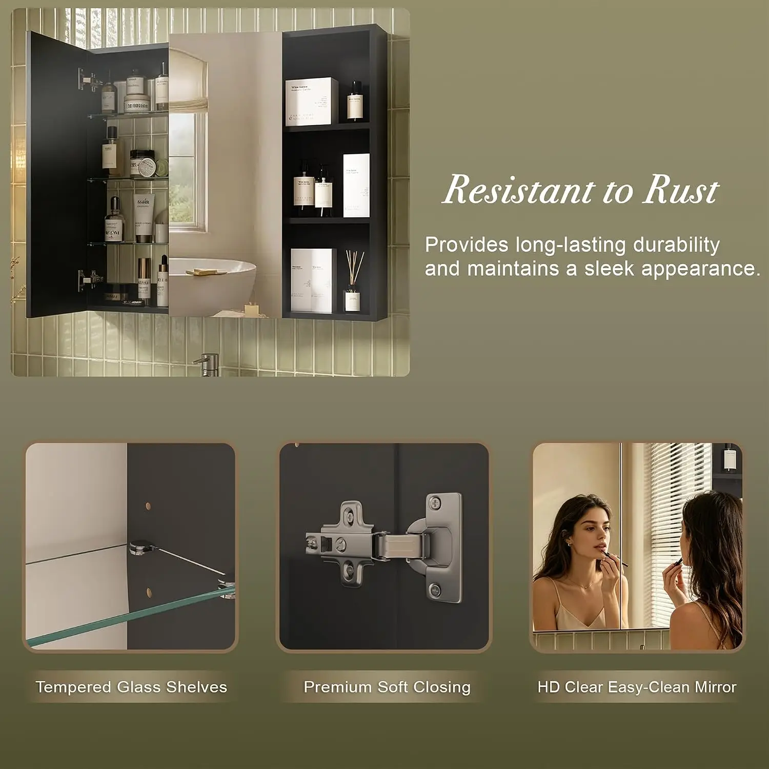 Modern Frameless Medicine Cabinet Mirror, Combined Double Doors Wall Cabinet for Bathroom with Mirrored Door,, Customized view 6