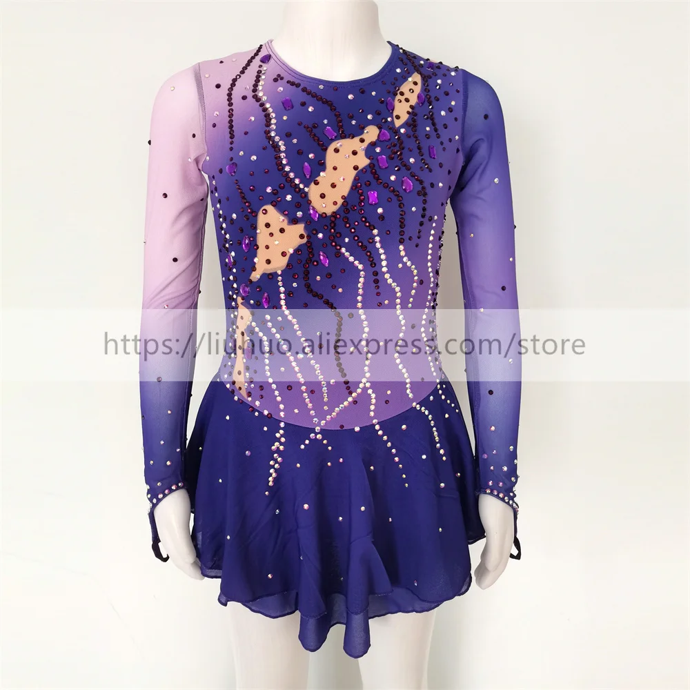 LIUHUO Women Aldult Girl Customize Costume Performance Competition Leotard Ice Figure Skating Dress Roller Modern Purple Dance