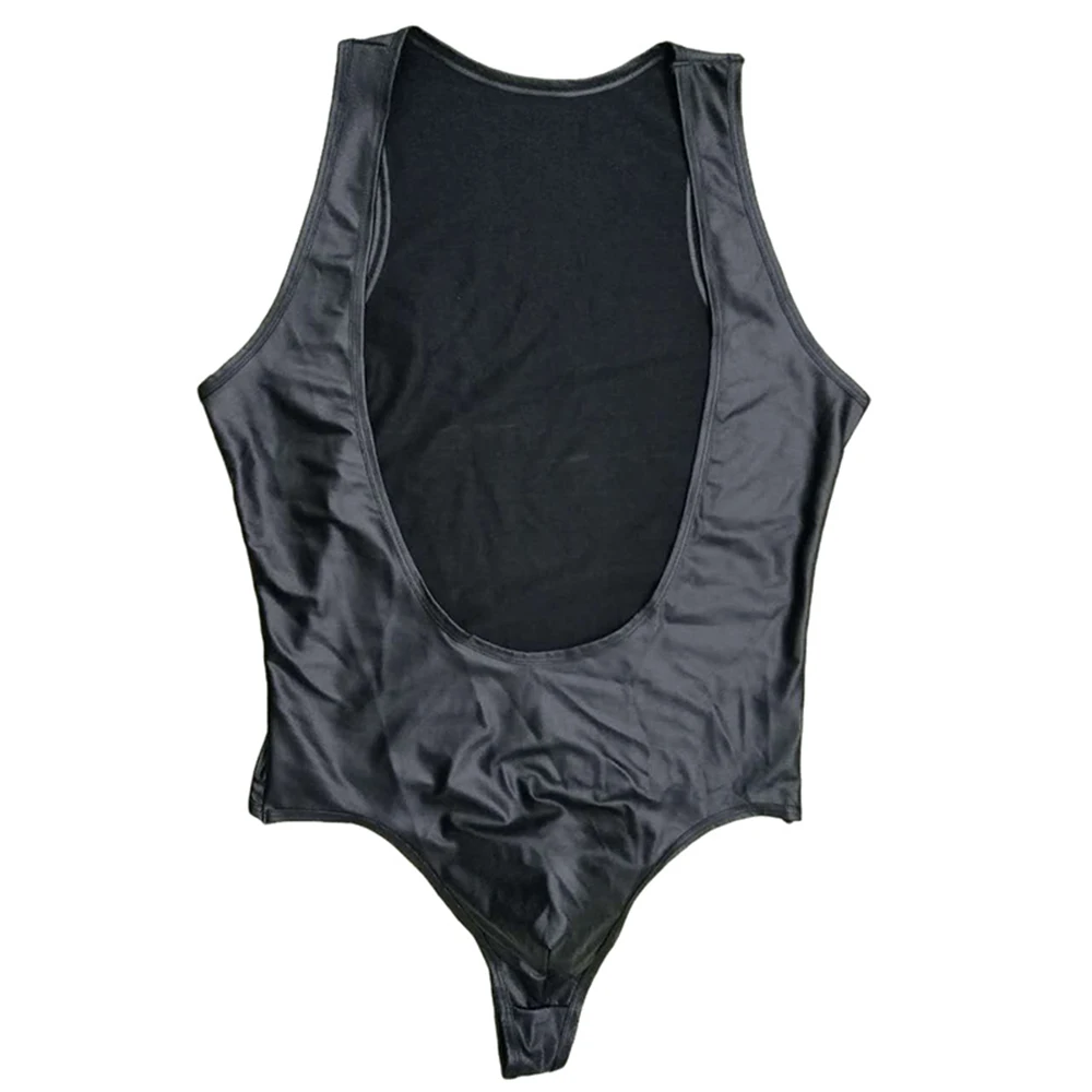 Wet Look Jumpsuit Party Beathable Leather Men\\\'s Romper Sexy 1pcs A-shirt Artificial Leather Beachwear PU Leather