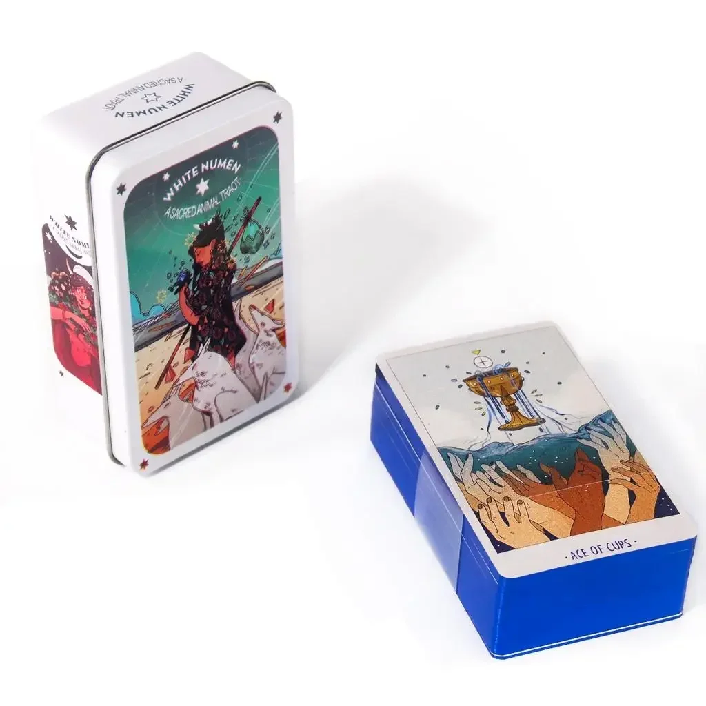 10.3*6cm White Numen a Sacred Animal Tarot In A Tin Metal Box Tarot Deck with PDF Guide Book Divination Fate 78 Pcs Cards