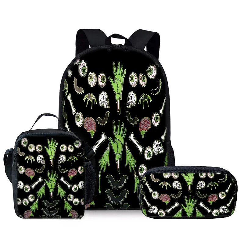 Trendy Popular Novelty bone Hand eye print 3D Print 3pcs/Set Student School Bags Laptop Daypack Backpack Lunch bag Pencil Case