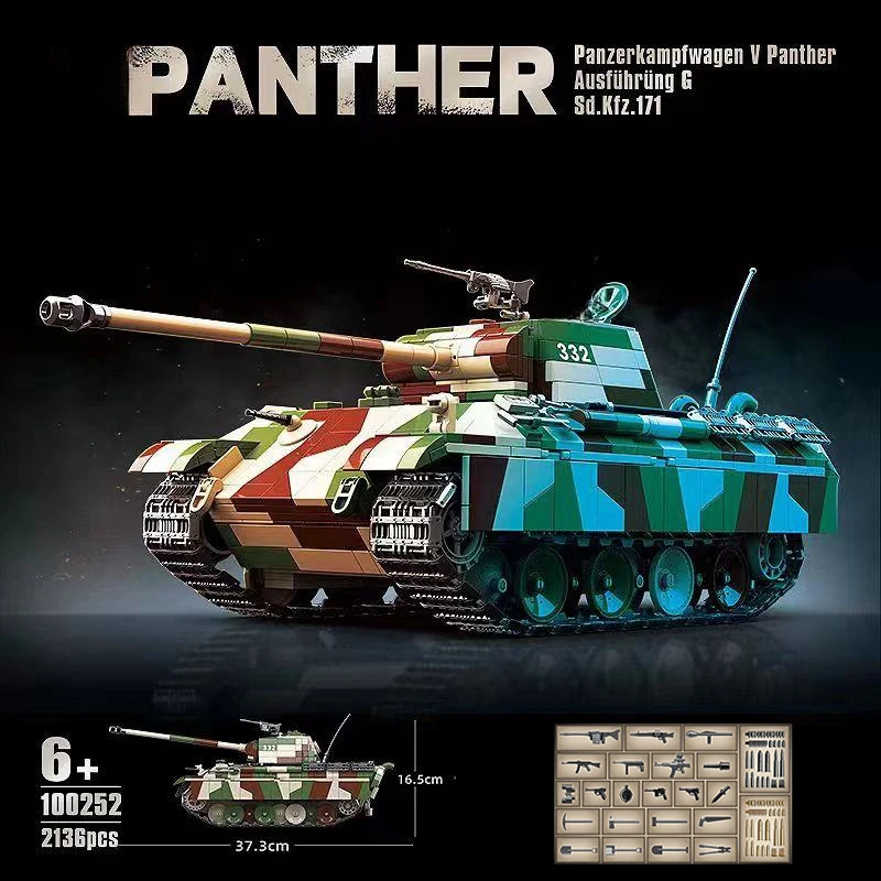 2136 PCS Germany WW2 Military Panther Leopard Medium Tank Model Building Blocks World War II Army Weapons Bricks Toys Boys Gifts