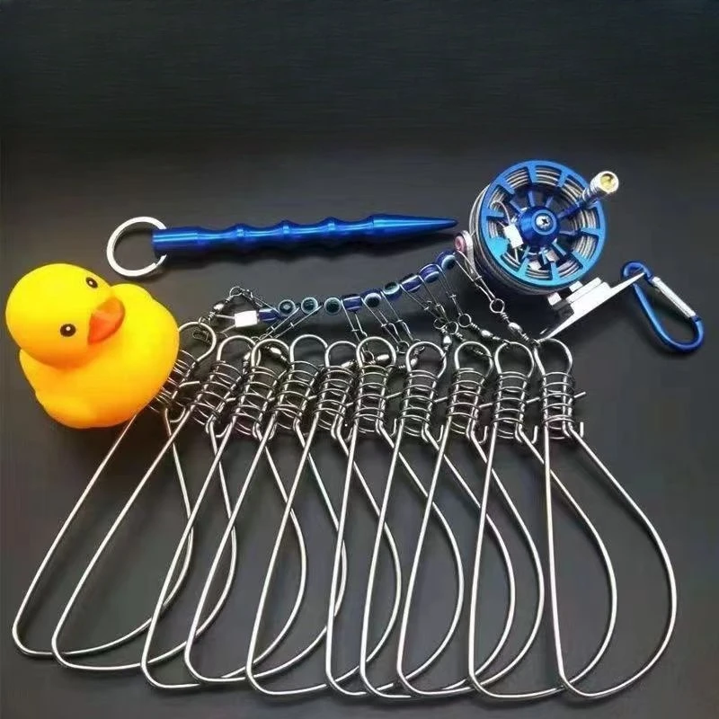 

5meters 5/10Snaps FishingLock Buckle with Fly Reel Yellow Duck Stainless Steel ChainStringer with Float Live Fish Lure Lock Belt