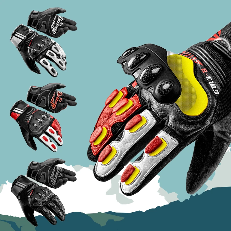 

Full Finger Motorcycle Summer Breathable Gloves Riding Sheepskin Leather Gloves Touchscreen Off-road Moto Gloves Men Women
