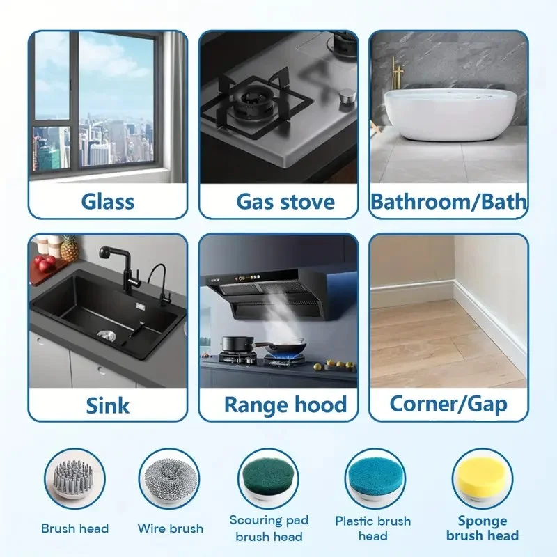 3 Speed Adjustable Electric Rotary Scrubber - 5 In 1 Cordless Electric Shower Scrubber With Digital Display - 5 Replaceable Nozz