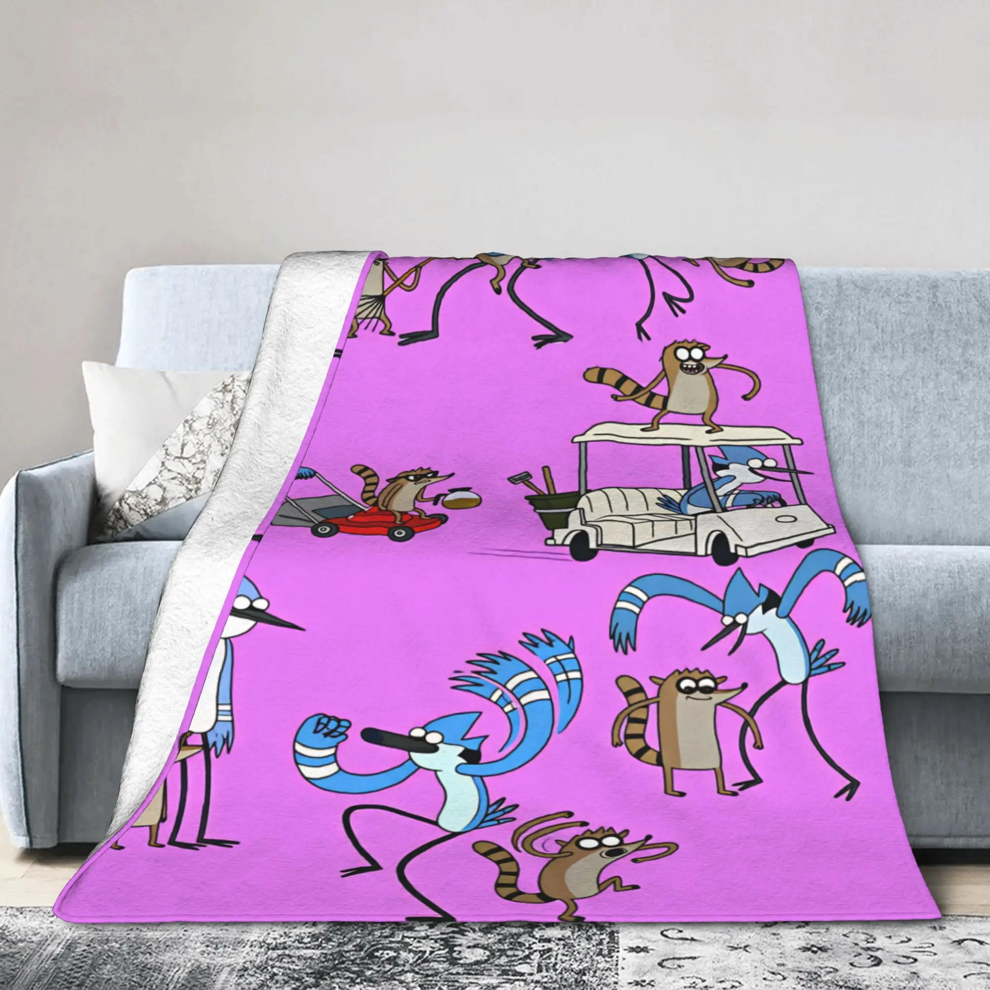 Mordecai And Rigby Regular Show Cartoon Characters Warm Soft Blanket Office Throw Blanket Chair Flannel Bedspread Sofa Bed Cover
