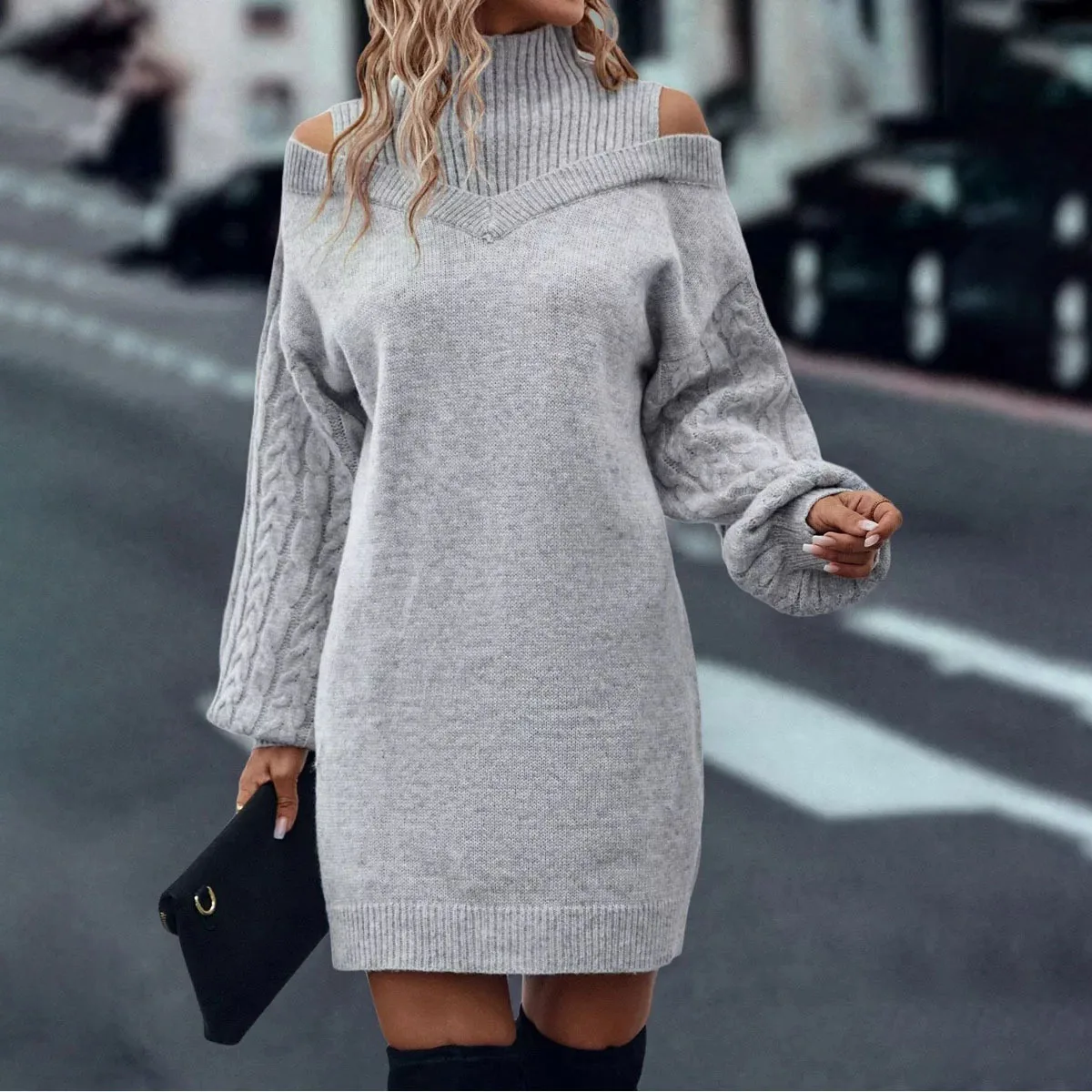 

Fashionable Off-shoulder Half Turtleneck Knitted Sweater Women Solid Color Summer Casual Loose Top For Women 2025