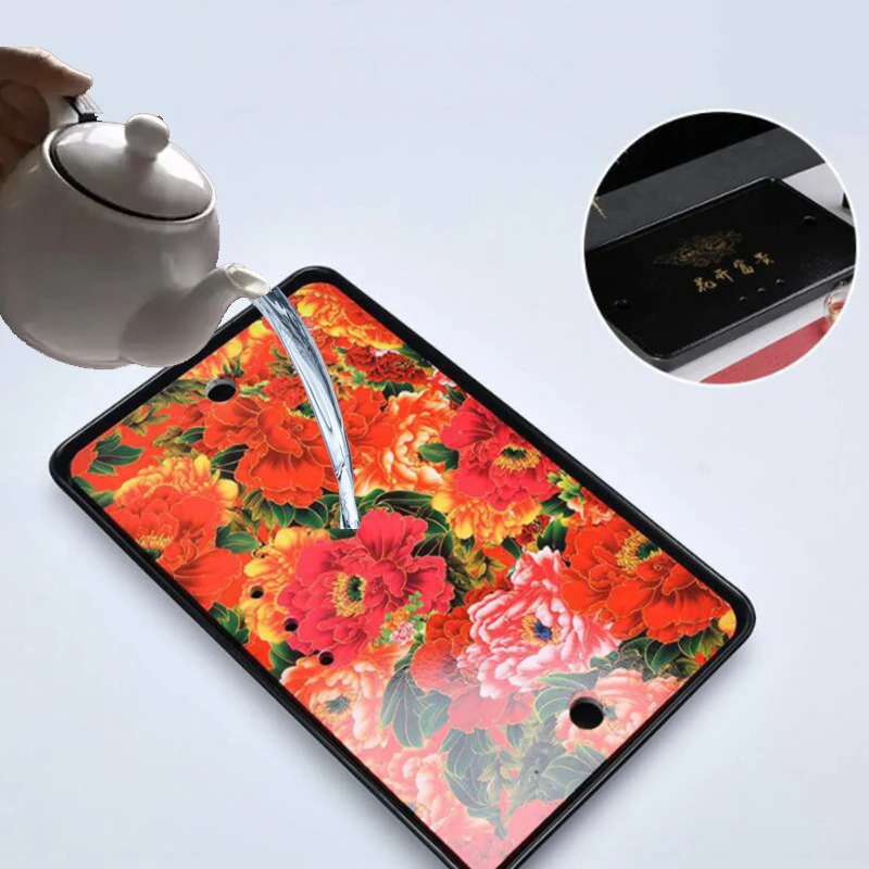 Wu Jin Shi Color Change Tea Trays Water Storage Melamine Dry Brewing Service Set Ujin Stone Square kung Fu Ceremony Table Plates