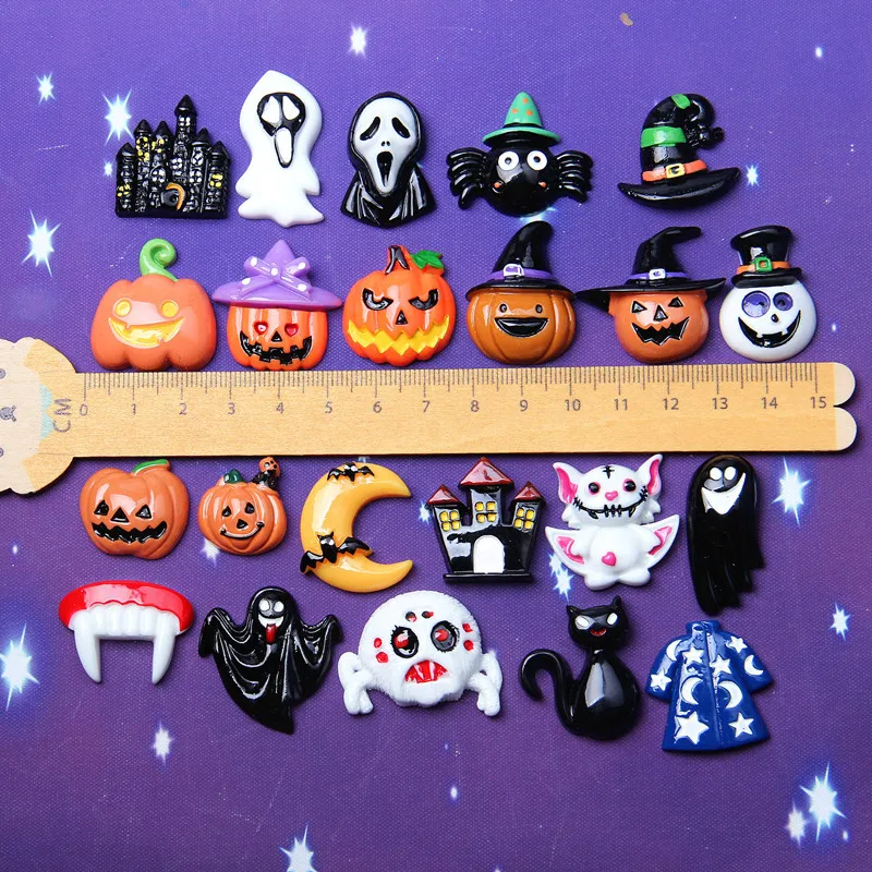 10 sztuk Halloween żywicy dyni duch dekoracji rzemiosło płaskie powrót Cabochon stroik bożonarodzeniowy z miejscem na księga gości DIY biżuteria