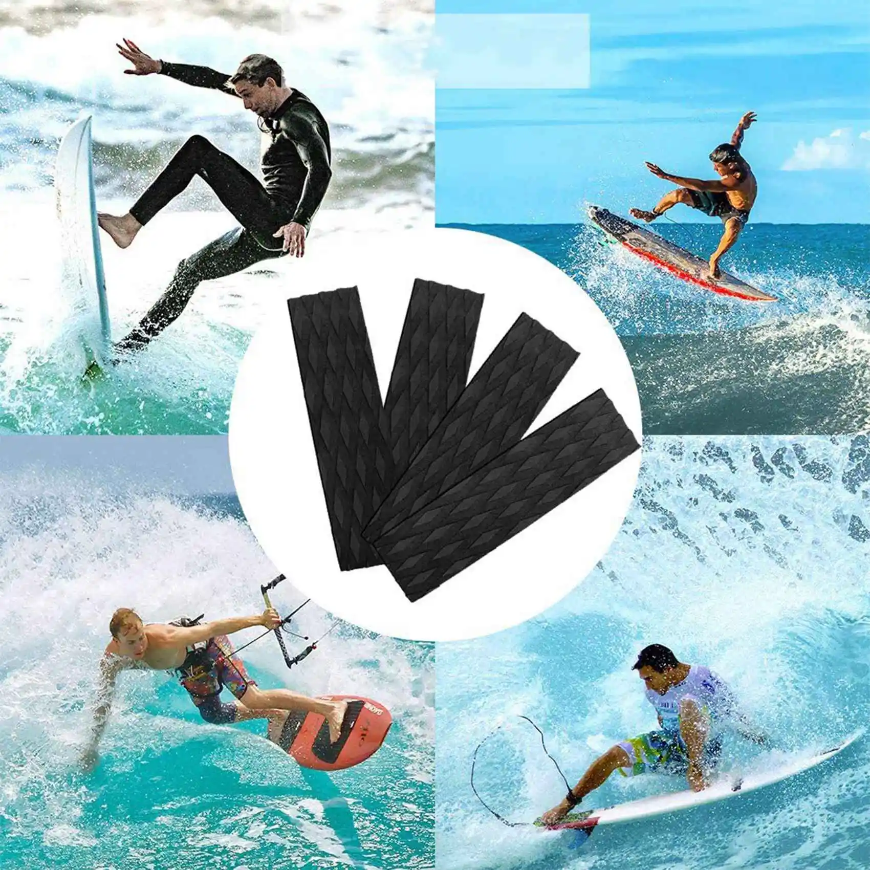 4Pcs Surfboard Traction Pads EVA Surfing Skimboard Deck Traction Pads Anti-Slip Front Tail Pad for Surfboards,Kiteboard