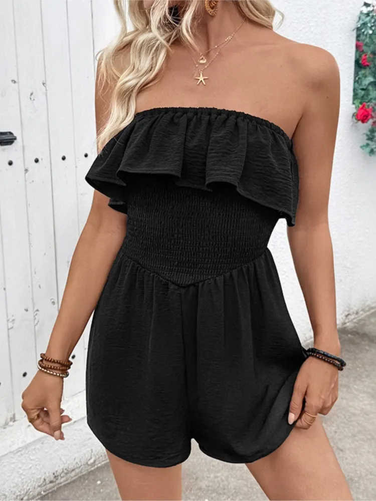 

2026 Summer Vacation Jumpsuit Casual Jumpsuits For Woman Rompers Solid Color Playsuits Slim Ruffles Sleeveless Women's Clothing