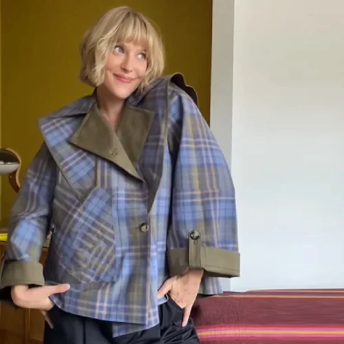 Imagen 2 del producto Abrigo elegante de doble cara para mujer, cortavientos holgado informal a rayas, diseñadores de moda de otoño, ropa de calle llamativa Y2k