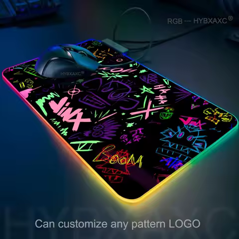 JINX VI RGB Gaming Mouse Pad 900*400mm Anime Arcane Mats Gaming Accessories Gamer Carpet Rug LOL Large Keyboard LED Desk Mat