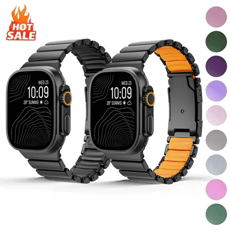 

Titanium Silicone Metal Band For Apple Watch Ultra 2 3 49mm S11 S10 46mm 42mm 38 40 41 44 45mm For iWatch SE 9 8 7 6 5 4 3 2 1