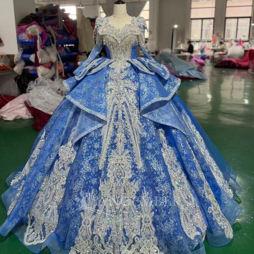 

Бальное платье Quinceanera, платья с длинными рукавами, модные индивидуальные свадебные платья принцессы со шлейфом, вечерние платья de 15, quinceañer