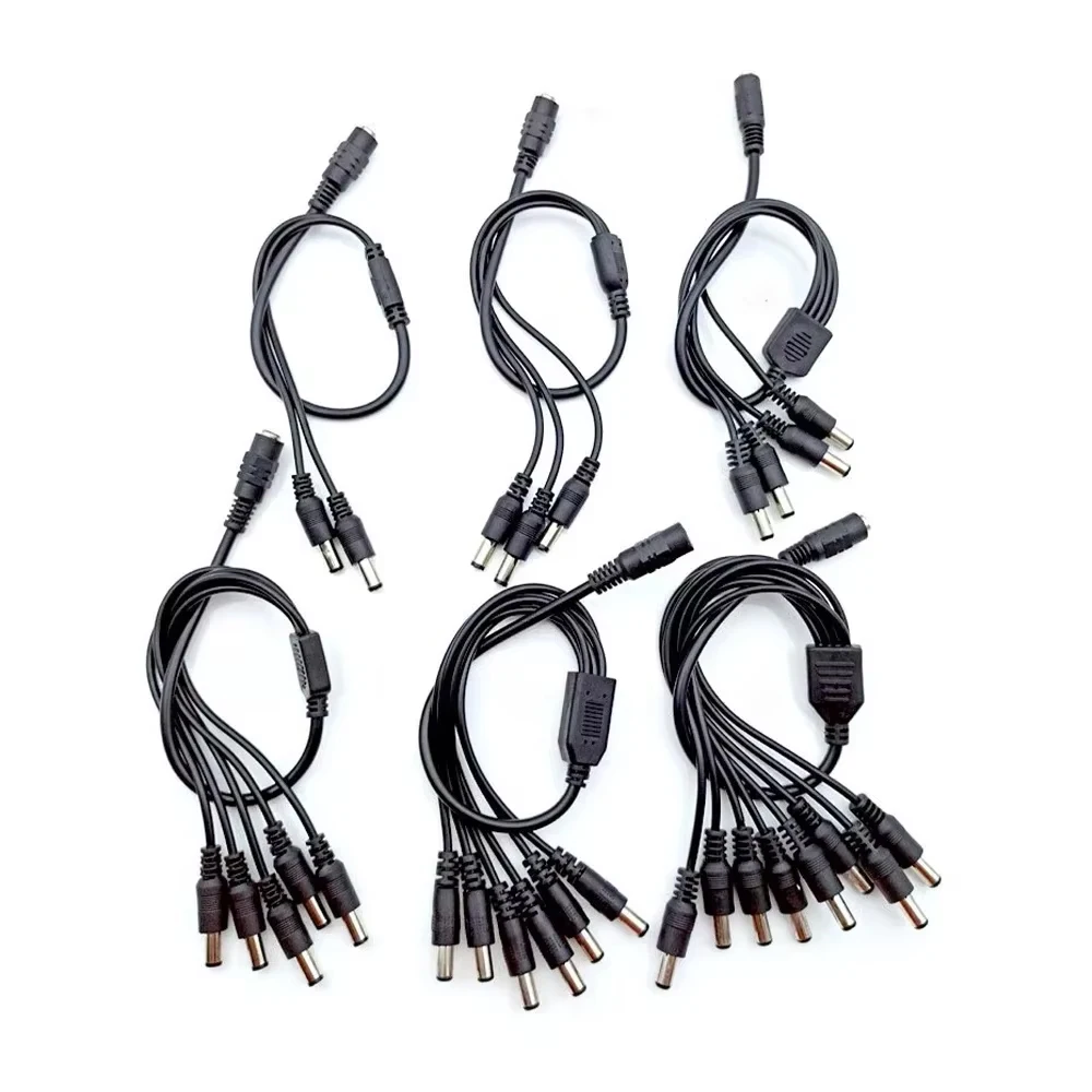 1pcs DC Splitter CCTV Security Camera DC Female to 2/3/4/5/6/8 Male Plug Power Cord Adapter Connector Cable for LED Strip Light