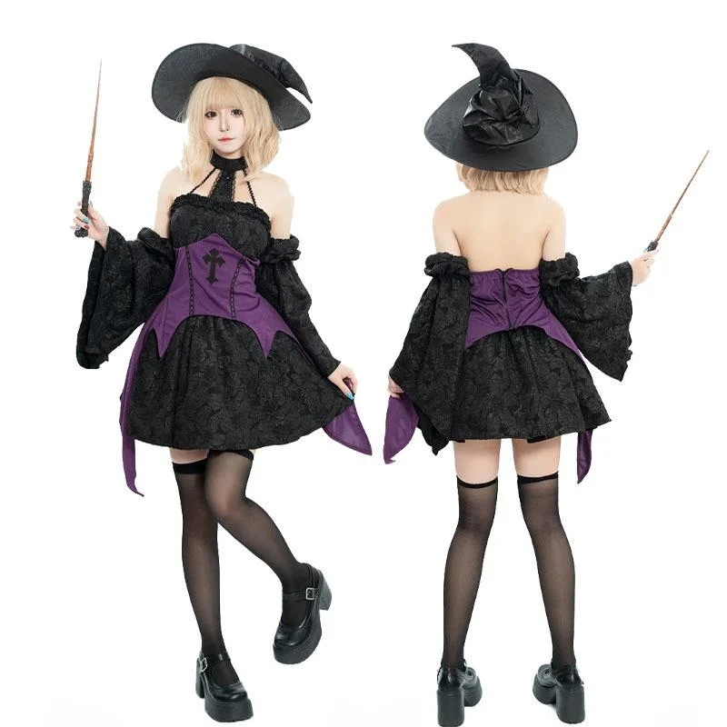 Kostium na Halloween Fioletowy Bla Witch Court Dance Lady Set Odzież Damska Występ Sceniczny Tradycyjny Etniczny