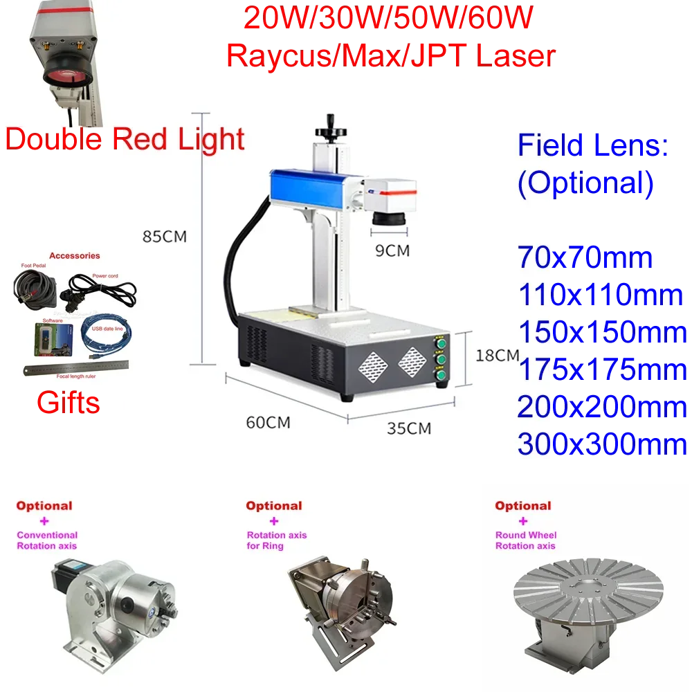 

60W JPT Fiber Laser Marking Machine 50W Raycus Metal Laser Engraving With Rotary Axis For Engraver Card Silver Gold Cutting