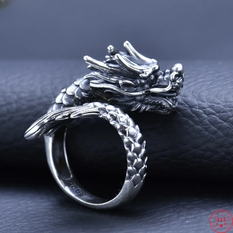 

S925 Sterling Silver Charms Rings for Women Men New Fashion Solide 3D Zodiac Loong China Style Punk Retro Jewelry Wholesale