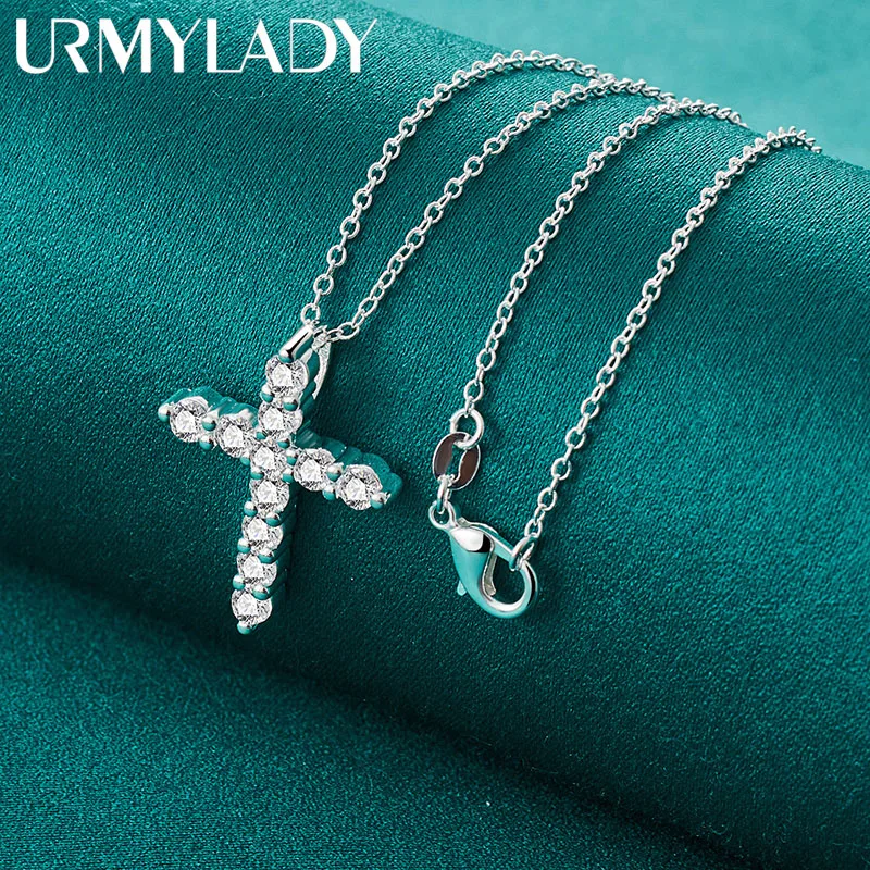 URMYLADY 925 Sterling Silver Cross Zircon 16/18/20/22/24/26/28/30 Inch Pendant Necklace For Women Wedding Fashion Charm Jewelry