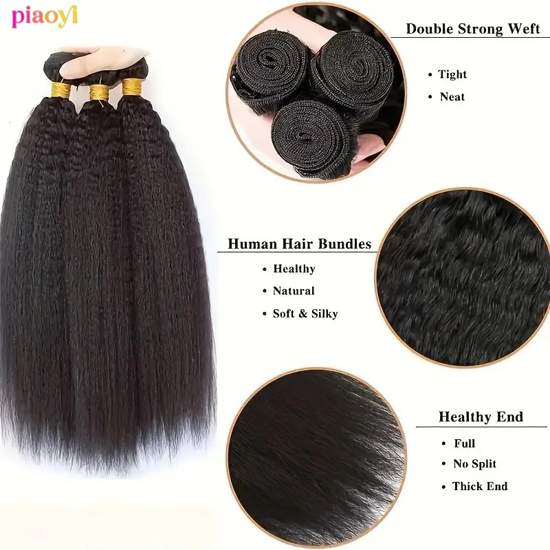 Kinky pacotes de cabelo reto 100% tecer cabelo humano pacotes de cabelo brasileiro qualidade superior grosso virgem remy extensões