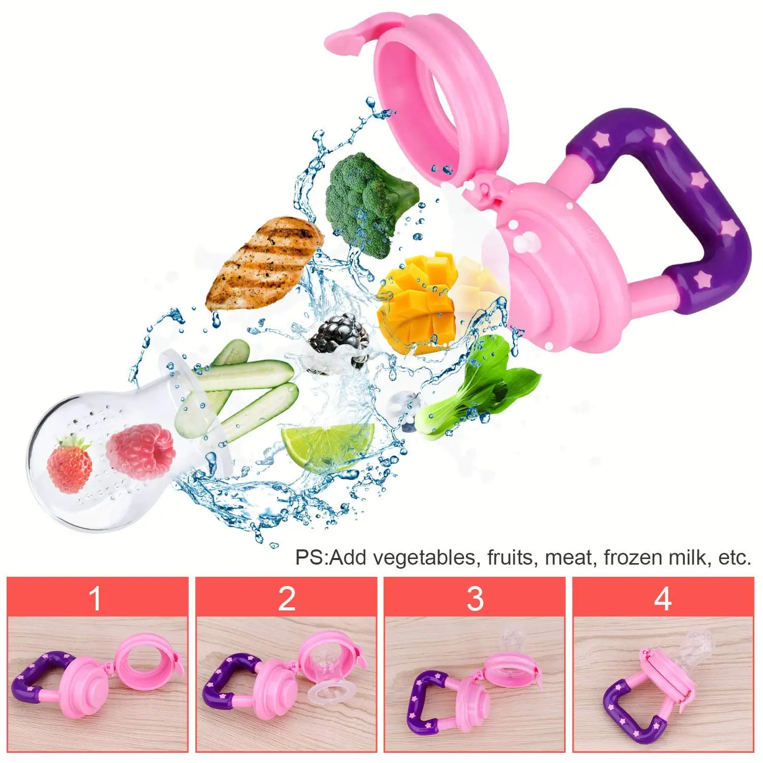 Baby vegetable and fruit bite bag, food aid for toothless babies to eat fruits, silicone bite bag, safe and reassuring