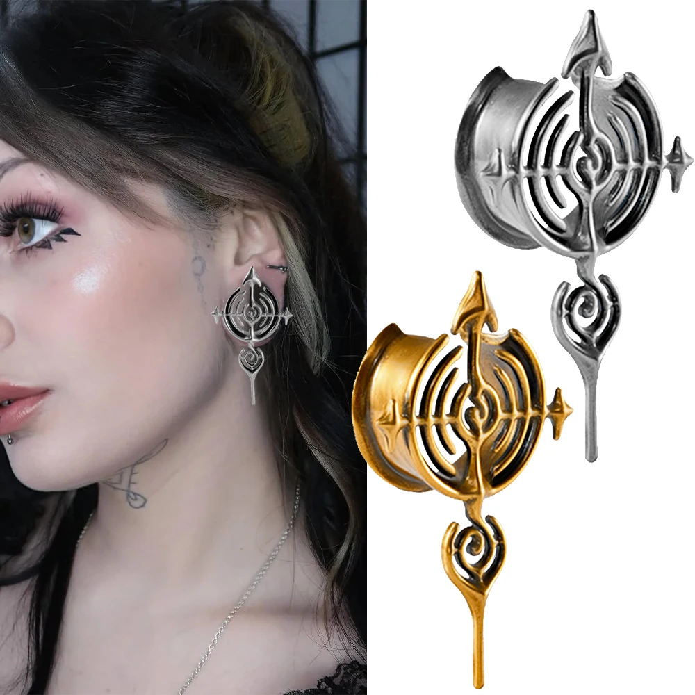1PC Copper U Shaped Ear Tunnels Plugs Gothic Cross Arrow Ear Studs Vortex Ear Gauge Expanders Earrings Piercing Jewelry 8mm-25mm