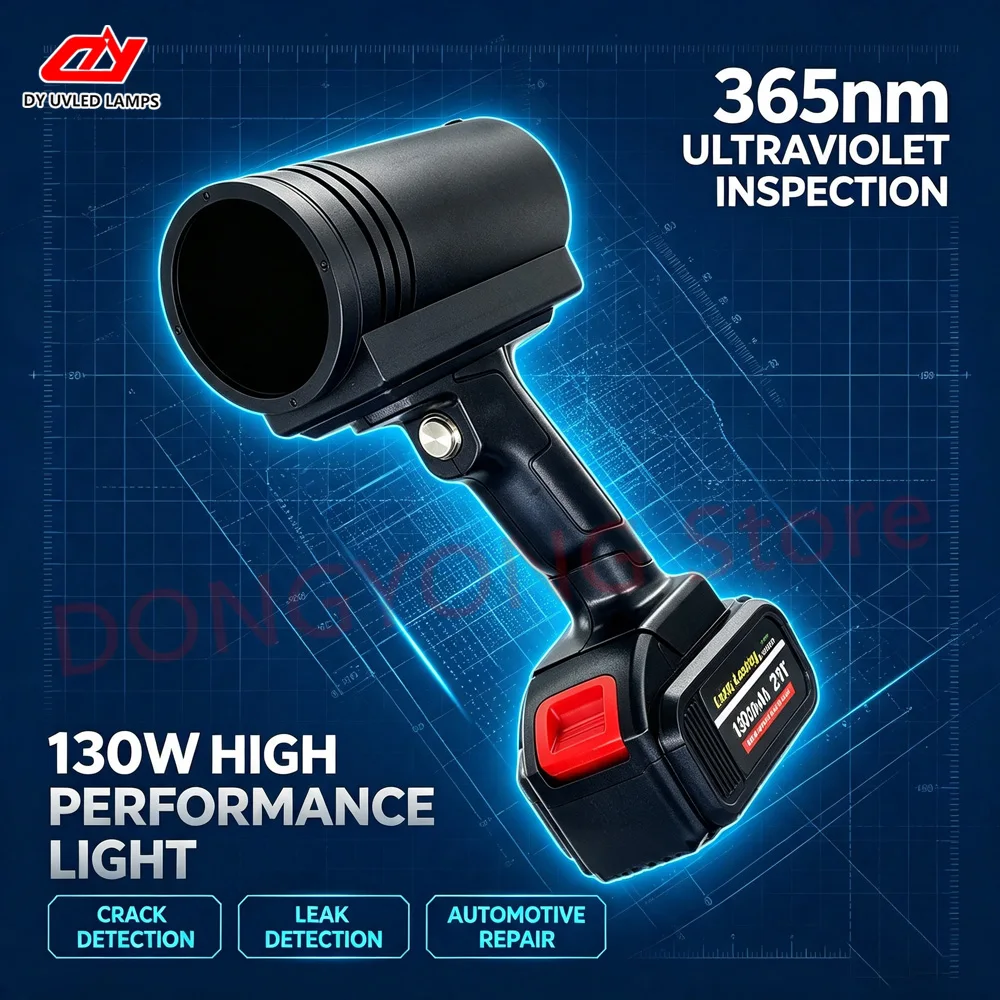 130W high-power 365nm rechargeable portable purple detection lamp, used for automobile body defect detection and paint repair