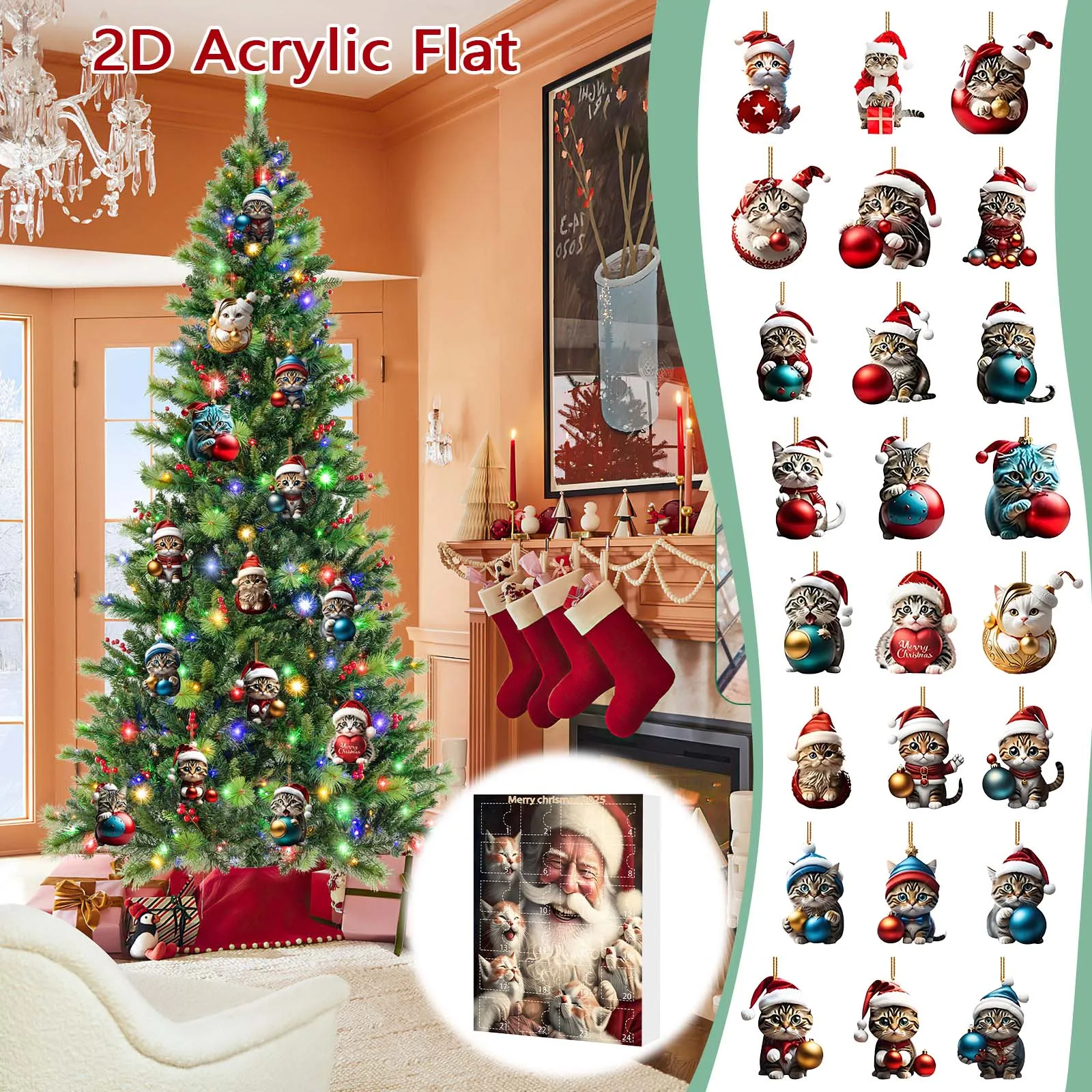 Minuterie de sable de 10 minutes, arbre de noël, pendentif en acrylique, calendrier de l'avent pour chat, compte à rebours de noël, horloge d'entraînement 2D Portable