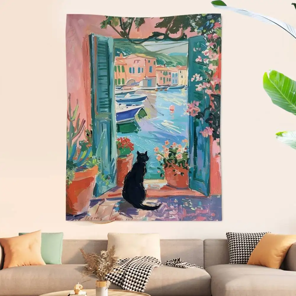 Retro Abstract Open Window Printed Large Wall Tapestry Indian Buddha Wall Decoration Witchcraft Bohemian Hippie Wall Art Decor