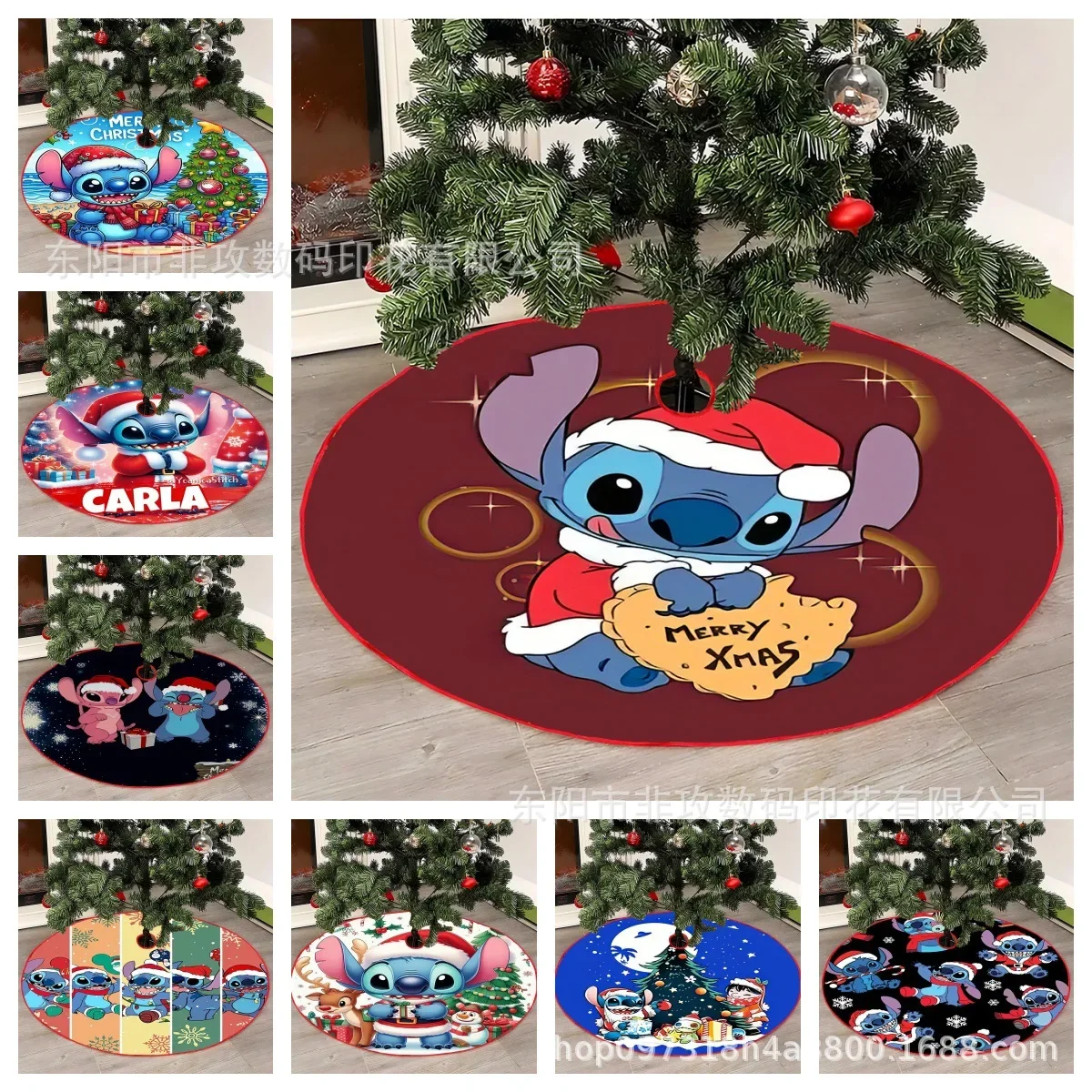 

Cute Disney Stitch Christmas Tree Apron Trees Skirt Mat New Fashion Home Decoration Cartoon Anime Circular Carpet Gift Wholesale