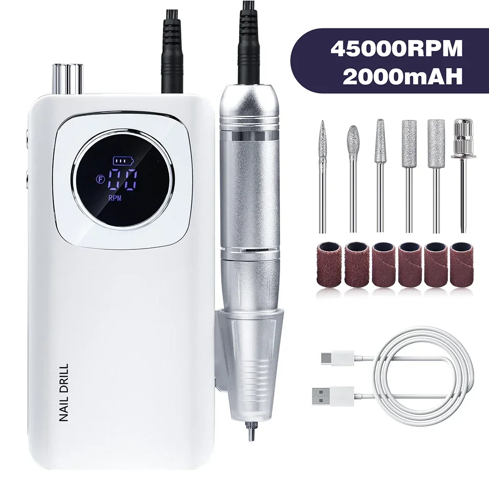 Portable Nail Drill Machine, 35000RPM Electric Nail File, Rechargeable Nail Drill, Acrylic Nail Natural Extension Poly Nails Gel