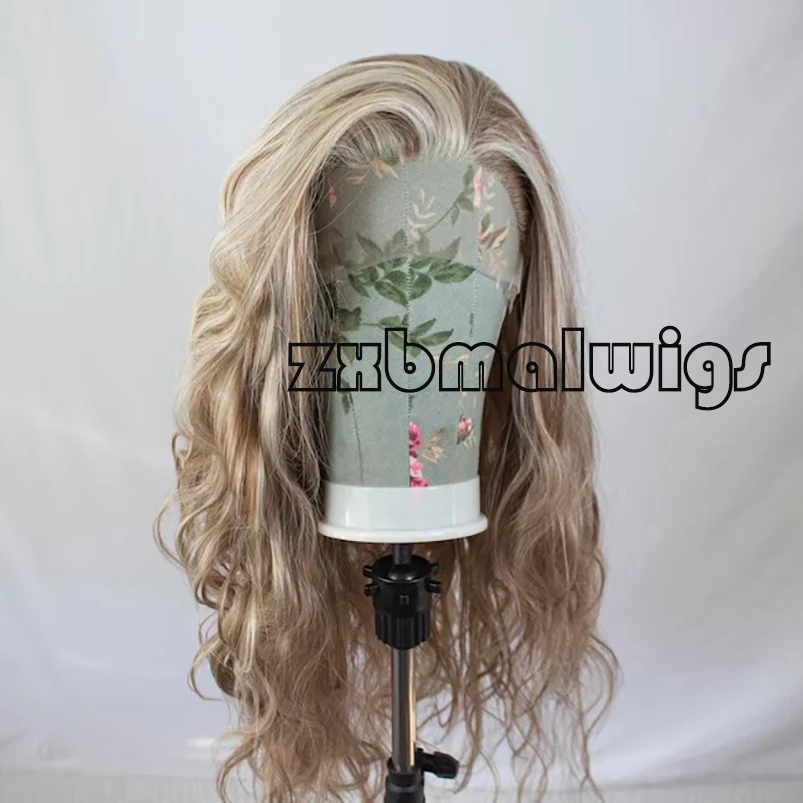 Pretokkelde Diepe Golf Highlight Blonde Synthetische Haar Lace Frontale Pruik Voor Vrouwen Lijmloze Vezel Haar Transparante Kant Pruiken