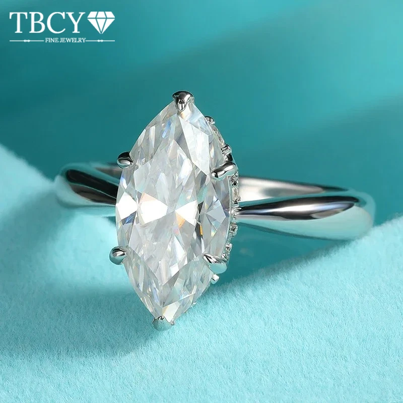 

TBCYD 3CT кольцо с муассанитом маркизы 7*14 мм, обручальные кольца с бриллиантами для женщин, стерлинговое серебро 925 пробы, ювелирные украшения для свадебной вечеринки