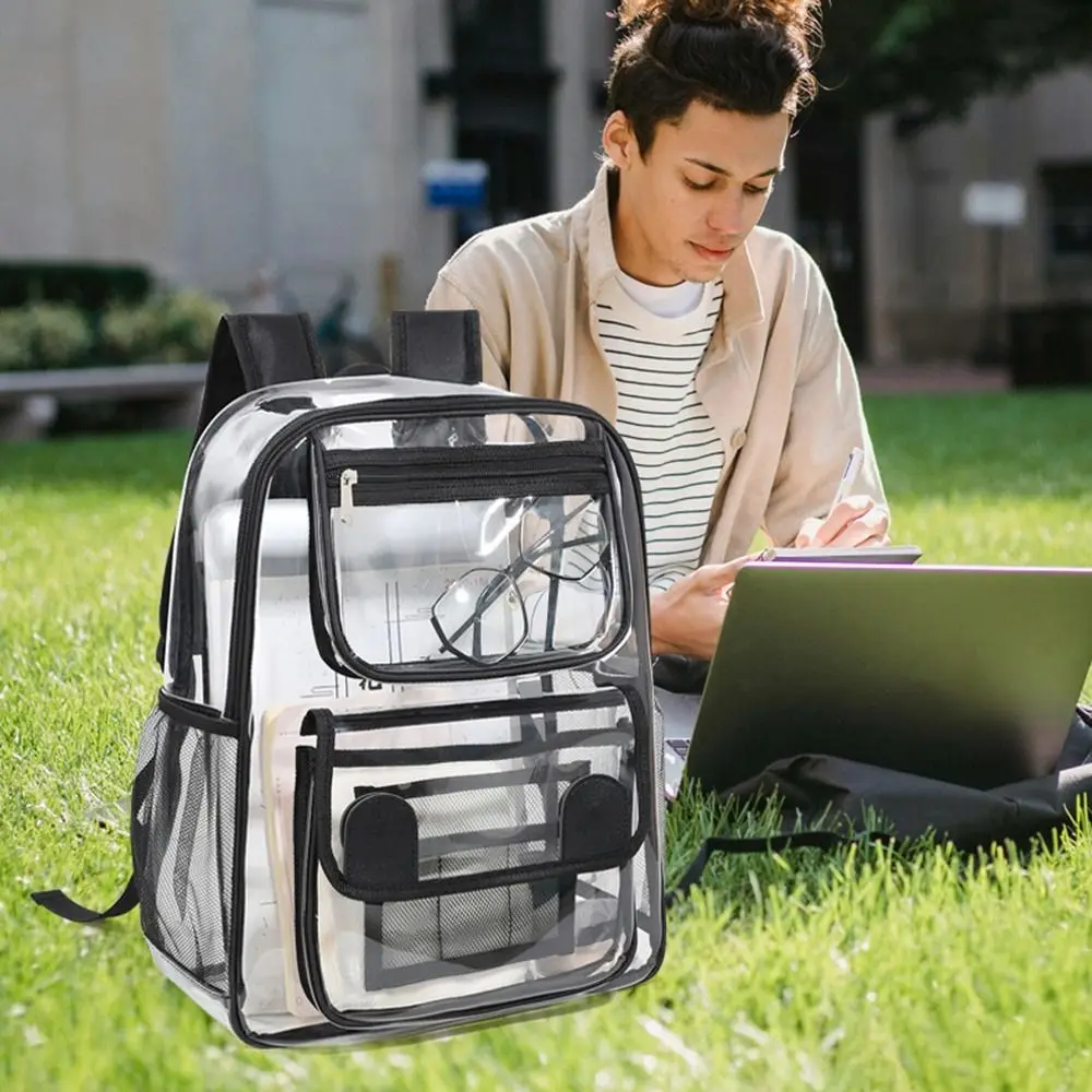 Fashion Large Capacity Transparent Backpack Zipper Waterproof PVC Backpack Knapsack Visible Students School Bag Travel