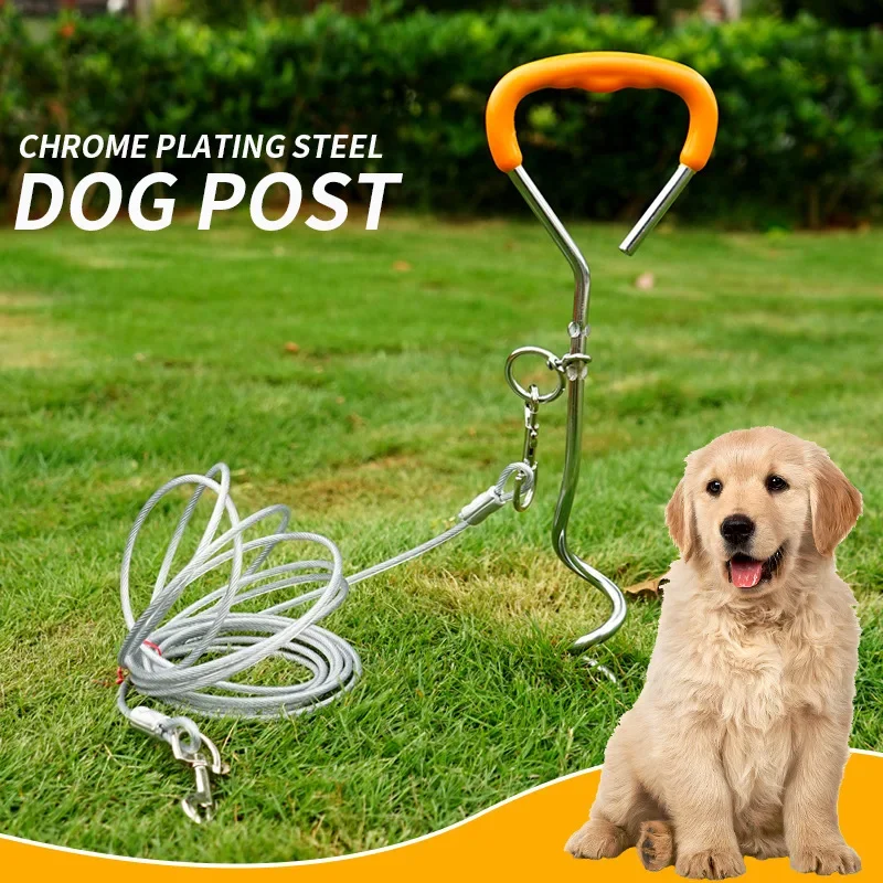 Stainless Steel Pet Tie Out Stake for Outdoor – Heavy Duty Dog Anchor with Steel Cable, Swivel Trailer Tie for Camping, Secure