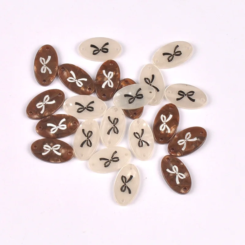 10Pcs 18x10Mm Simple Style Bow Printed Resin Buttons Mixed Color Oval 2-Hole Buttons for Blouses Dresses and DIY Projects cp4409