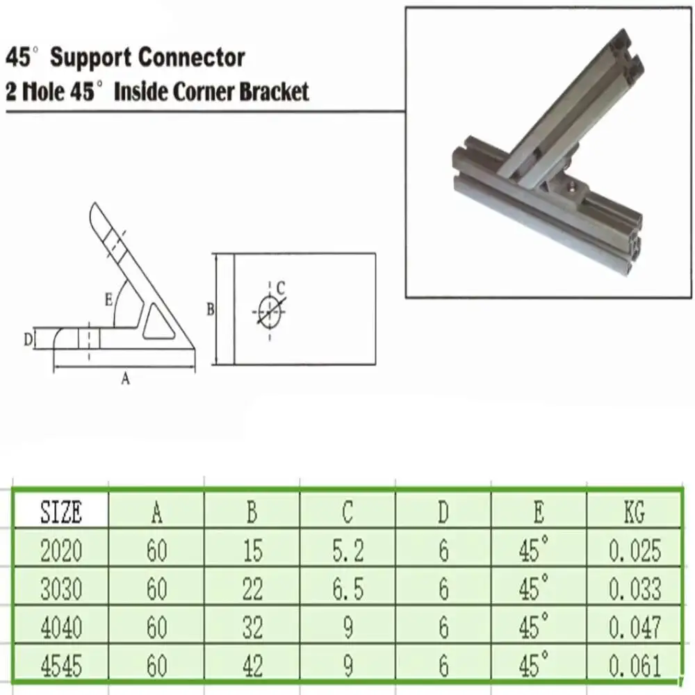 2X 45Degree 2020 3030 4040 4545 3060 4080 4590 Inside Corner Angle Bracket Connection Joint For Aluminum Profile 3d Printer Part
