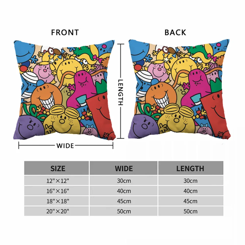 Mr. Men and Little Miss Cushion Cover 40x40cm Throw Pillow Covers Decorative Pillowcases for Pillows Short Plush Cushions Sofa