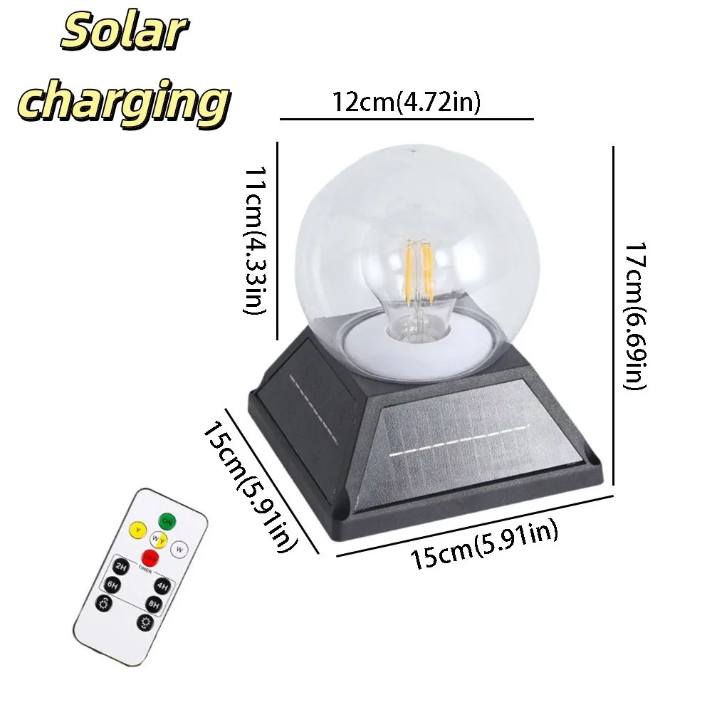 Round Ball Solar Post Light Remote Control IP65 Waterproof Solar Pillar Lamp Modern Minimalist Timer Landscape Light Outdoor