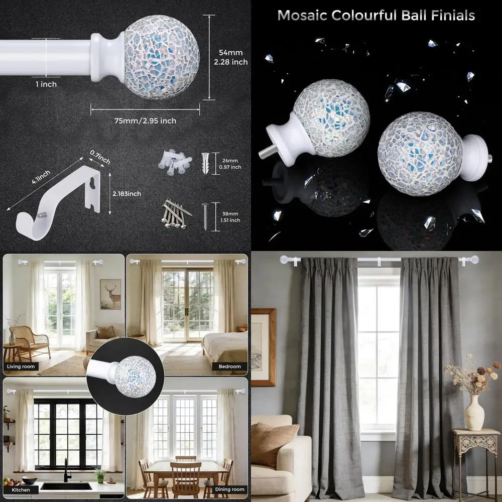 

Телескопические карнизы для штор с декоративной мозаикой, регулируемые 66–120 дюймов, сверхпрочные для окон, белые карнизы для драпировок 36–120 дюймов