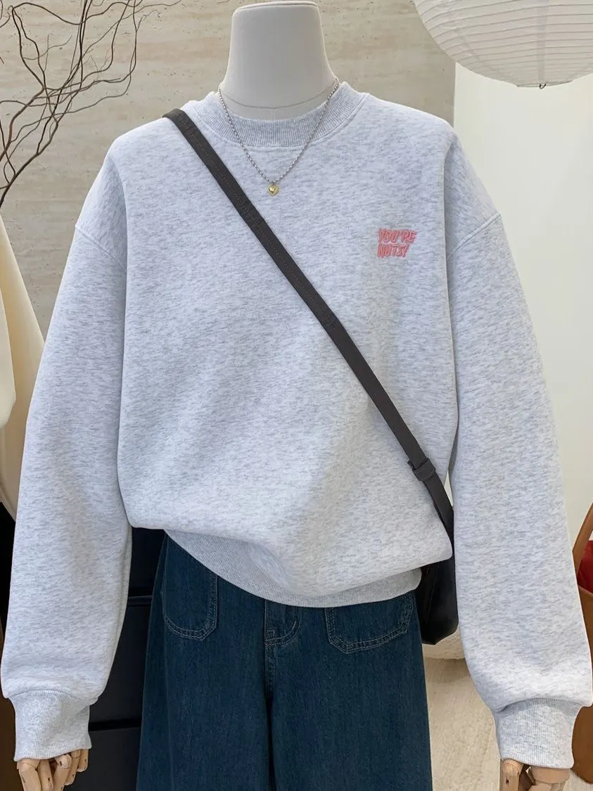 

Новая женская толстовка оверсайз 2025 года с флисовой подкладкой, утолщенными рукавами и простым буквенным принтом в корейском стиле, повседневный топ