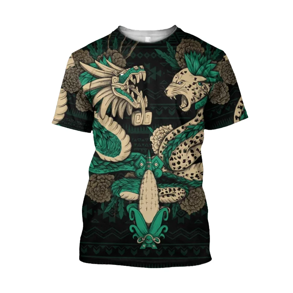 2024 Summer Trend Harajuku Mexican Aztec Quetzon Men\'s Casual T-shirt Street Fashion Classic Retro Crew Neck Short Sleeve Top