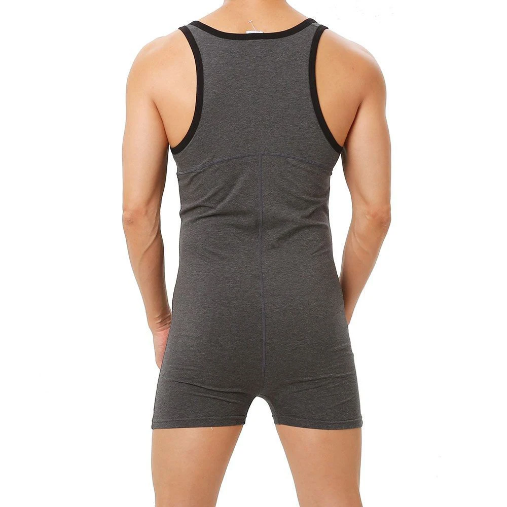 NOVEDAD DE VERANO 20225, mono abotonado de Color sólido para hombre, moda Sexy, tendencia informal, ajustado, Simple, transpirable, deportes para el hogar, de una pieza para hombre