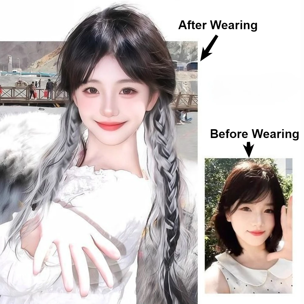 1 زوج المألوف فقاعة ذيل حصان شعر مستعار للنساء الشعر التمديد 20 بوصة جديلة ذيل حصان شعر مستعار Y2K الملاكمة الضفائر شعر مستعار كاذبة الفتيات #4