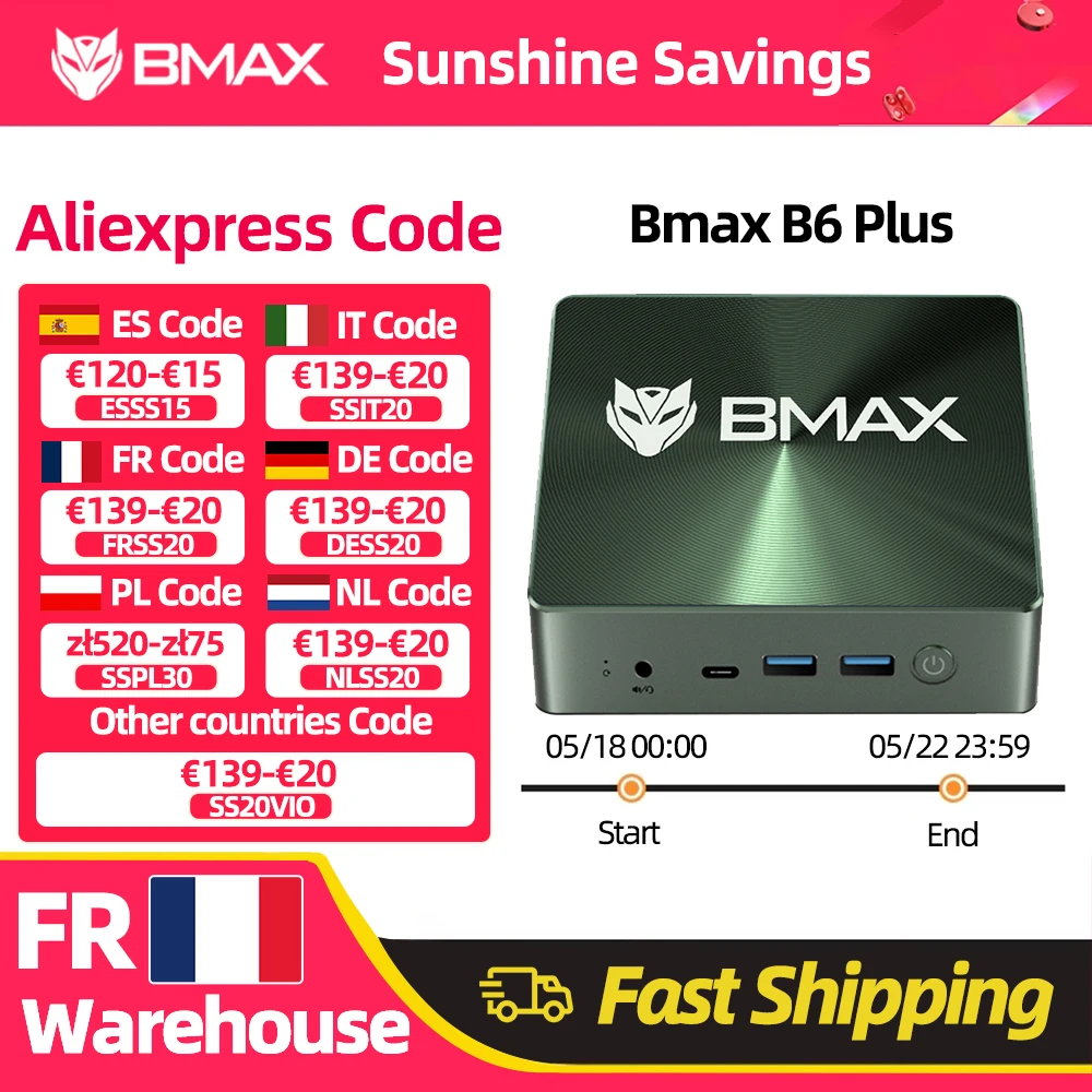 Mini PC BMAX B6 Plus Intel I3-1000NG4 Windows 11, 12 Go de RAM, 512 Go SSD, WIFI 5, 3 ports USB 3.0, 2 ports HDMI, Bluetooth, Type-C